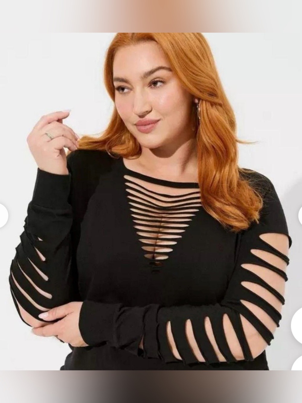 torrid Black Long Sleeve Slashed Tee